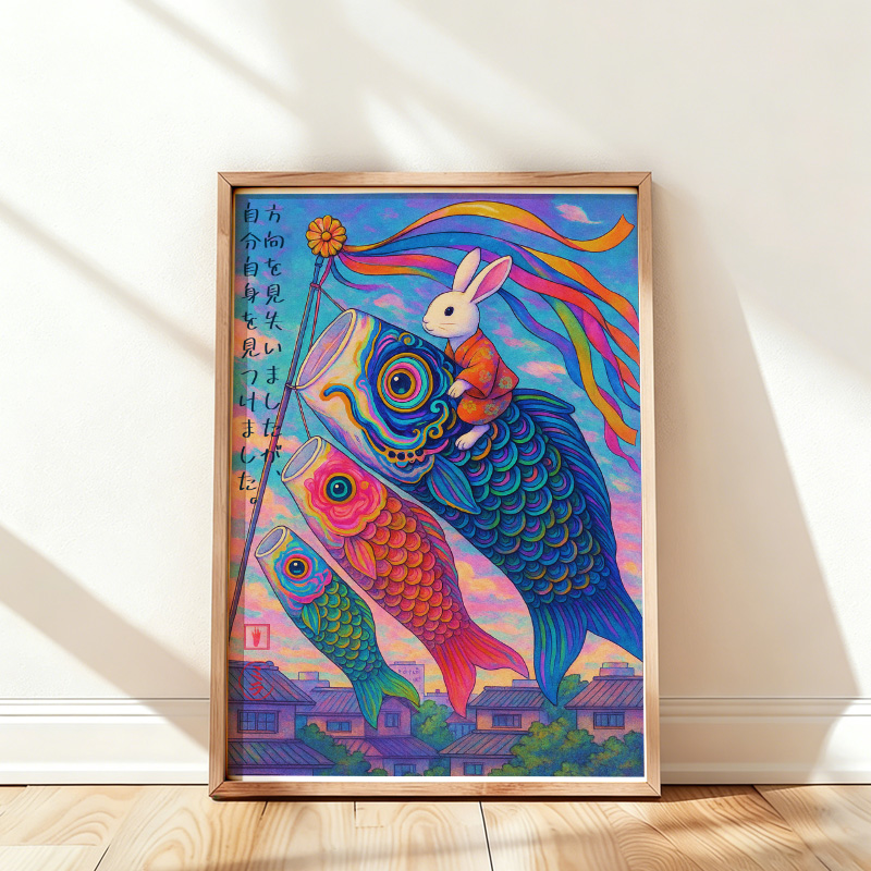 Tokyo-Tiger Ukiyoe Rabbit Ride Carp Streamer Wall Art Poster