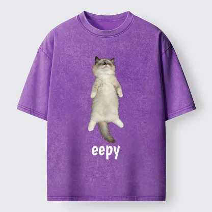 Tokyo-Tiger Cute Eepy Cat Washed T-Shirt