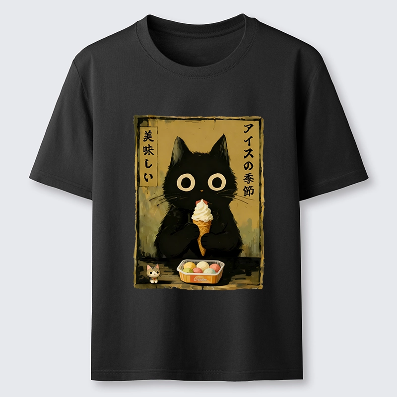 Tokyo-Tiger Black Cat Loves Ice Cream Classic T-Shirt