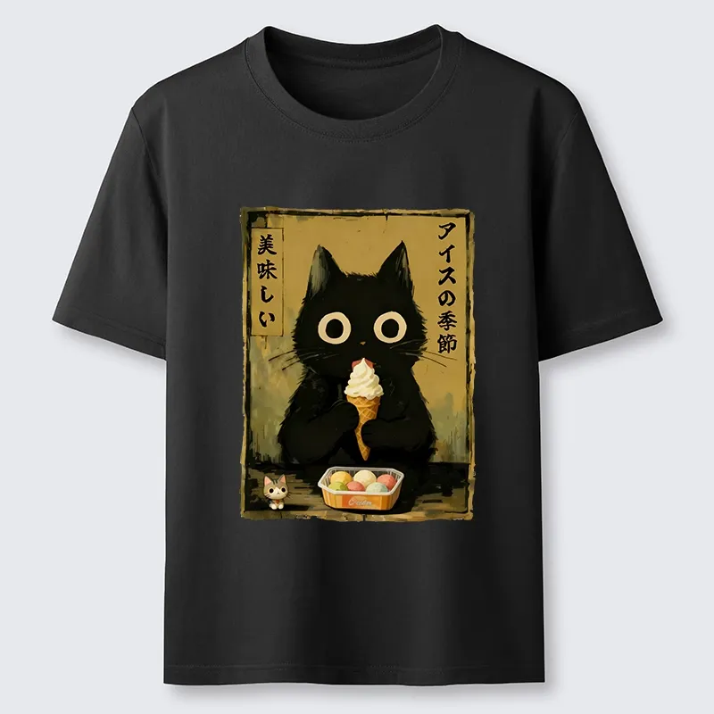 Tokyo-Tiger Black Cat Loves Ice Cream Classic T-Shirt