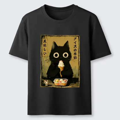 Tokyo-Tiger Black Cat Loves Ice Cream Classic T-Shirt