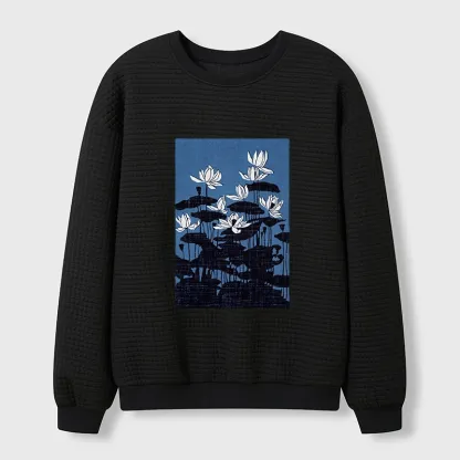 Tokyo-Tiger Blue Lotus Japanese Art Waffle Sweatshirt