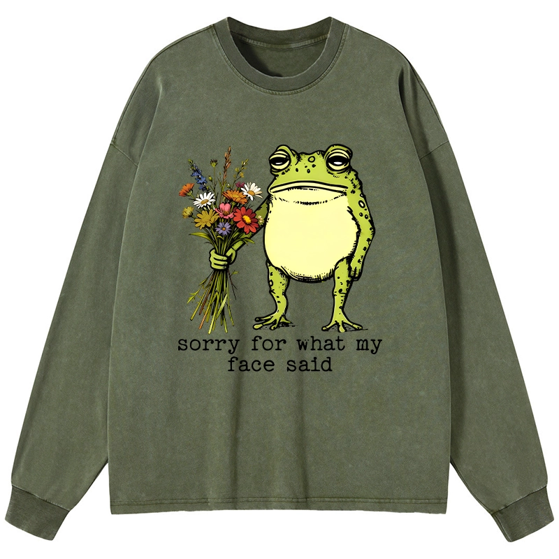 Tokyo-Tiger Frog Sorry Mode Activated Washed Long Sleeve T-Shirt
