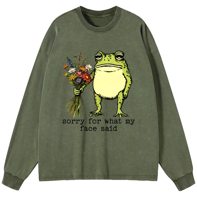 Tokyo-Tiger Frog Sorry Mode Activated Washed Long Sleeve T-Shirt
