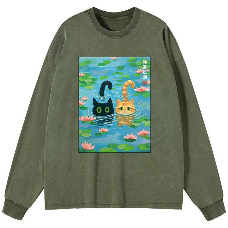 Tokyo-Tiger Cats In The Lotus Pond Long Sleeve T-Shirt