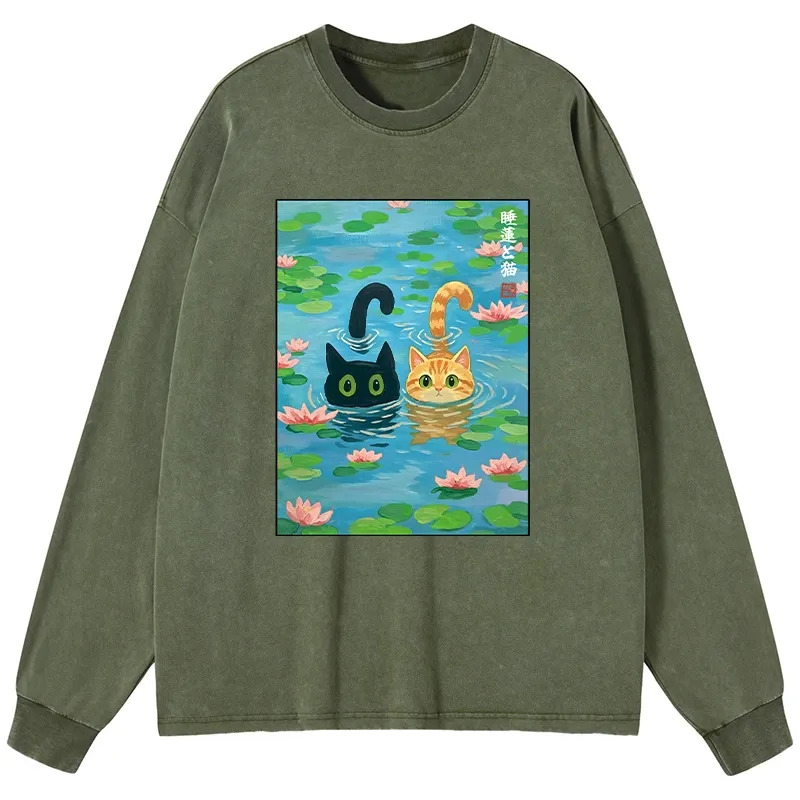 Tokyo-Tiger Cats In The Lotus Pond Long Sleeve T-Shirt