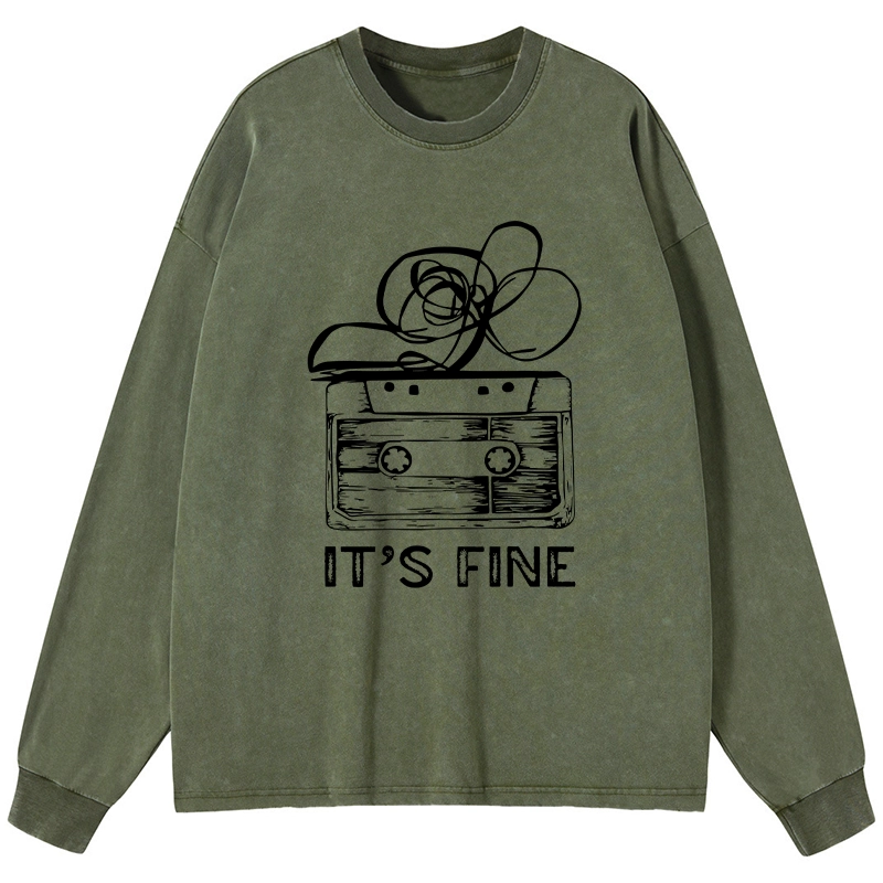 Tokyo-Tiger Cassette Fine Meme Washed Long Sleeve T-Shirt