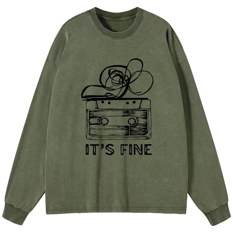 Tokyo-Tiger Cassette Fine Meme Washed Long Sleeve T-Shirt