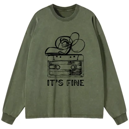 Tokyo-Tiger Cassette Fine Meme Washed Long Sleeve T-Shirt
