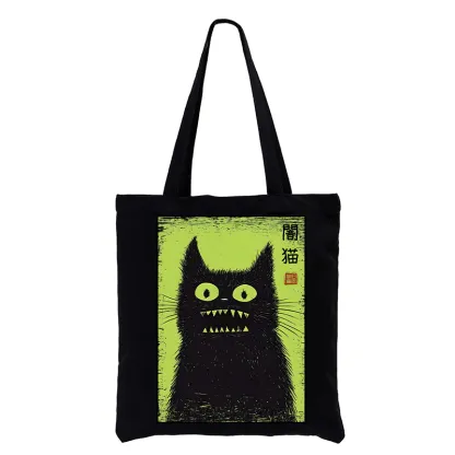 Tokyo-Tiger Spooky Black Cat Japanese Tote Bag