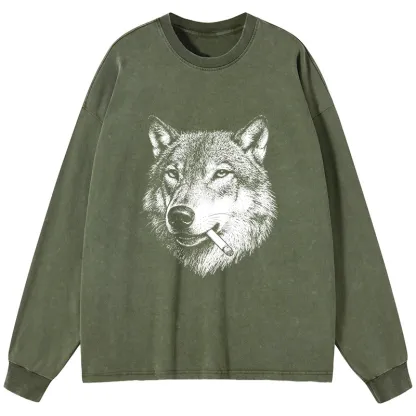 Tokyo-Tiger Cool Wolf Meme Bad Decisions Pending Washed Long Sleeve T-Shirt