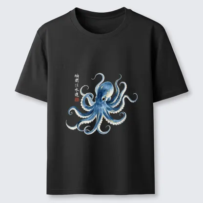 Tokyo-Tiger Stylish Blue Octopus Japanese Classic T-Shirt