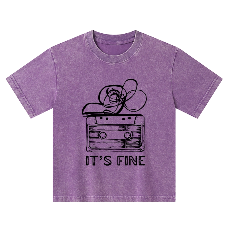 Tokyo-Tiger Cassette Fine Meme Kids Washed T-Shirt