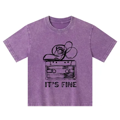 Tokyo-Tiger Cassette Fine Meme Kids Washed T-Shirt