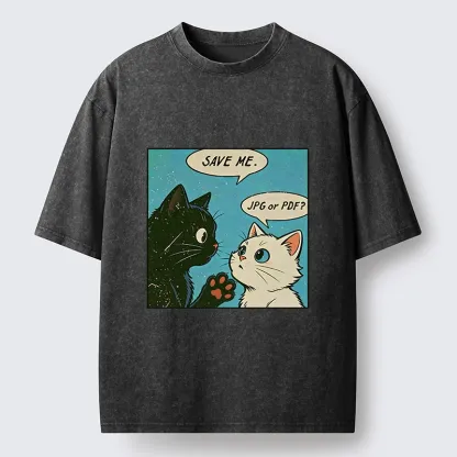 Tokyo-Tiger Black White Cat Office Meme Washed T-Shirt