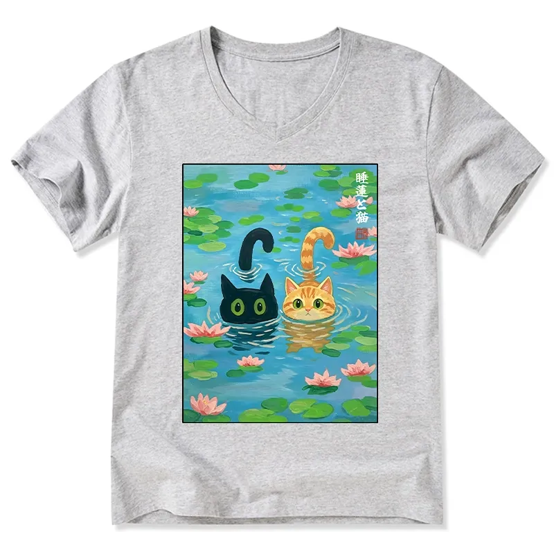Tokyo-Tiger Cats In The Lotus Pond V-Neck Classic T-Shirt