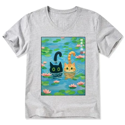 Tokyo-Tiger Cats In The Lotus Pond V-Neck Classic T-Shirt