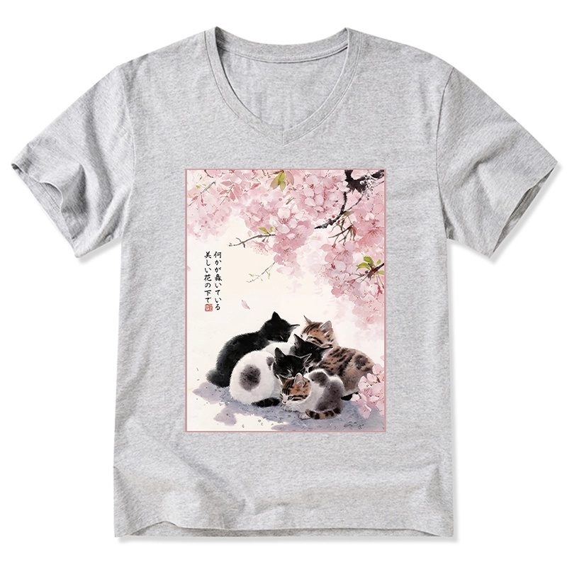 Tokyo-Tiger Cute Cats Sakura Garden V-Neck Classic T-Shirt