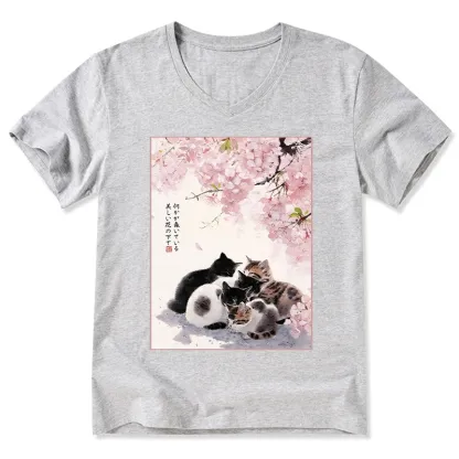 Tokyo-Tiger Cute Cats Sakura Garden V-Neck Classic T-Shirt