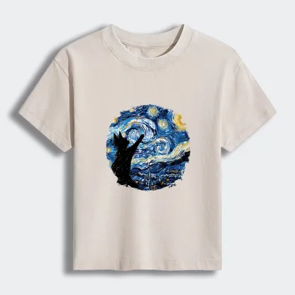 Tokyo-Tiger Starry Night Black Cat Women's Washed T-shirt