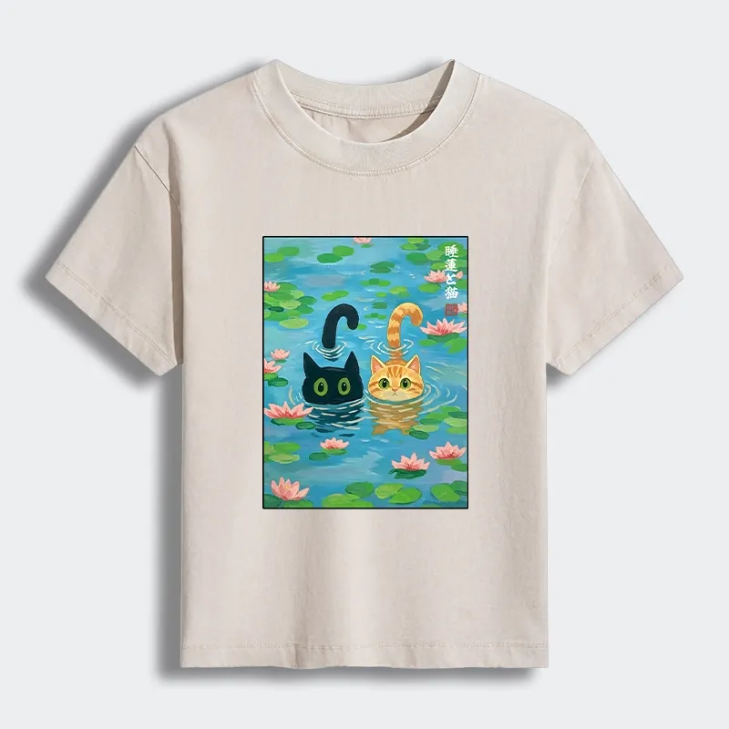 Tokyo-Tiger Cats In The Lotus Pond Women's Washed T-shirt Sale