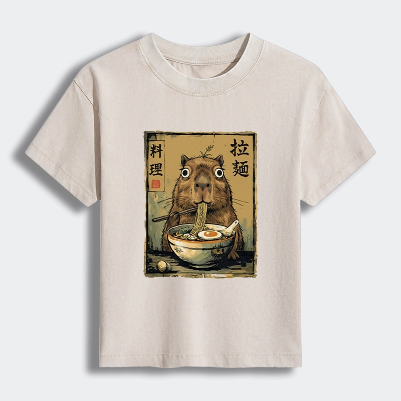 Tokyo-Tiger Cute Capybara Eating Ramen Women's Washed T-shirt