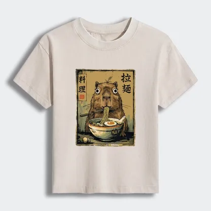 Tokyo-Tiger Cute Capybara Eating Ramen Women's Washed T-shirt