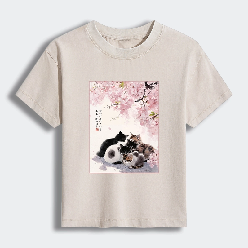 Tokyo-Tiger Cute Cats Sakura Garden Women's Washed T-shirt