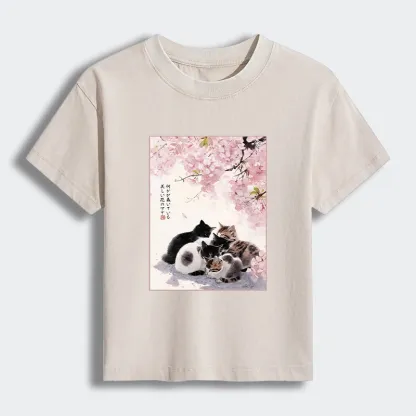 Tokyo-Tiger Cute Cats Sakura Garden Women's Washed T-shirt
