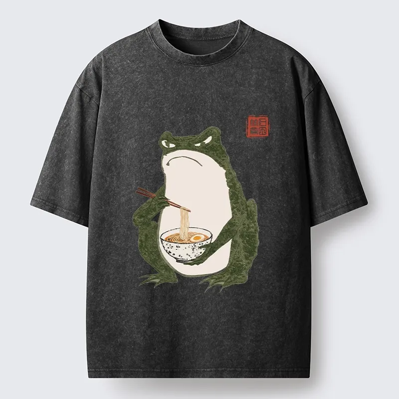 Tokyo-Tiger Grumpy Frog Loves Ramen Washed T-Shirt