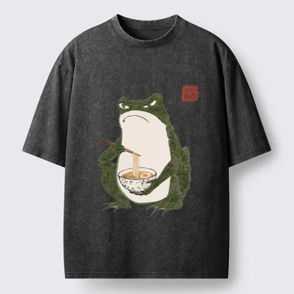Tokyo-Tiger Grumpy Frog Loves Ramen Washed T-Shirt