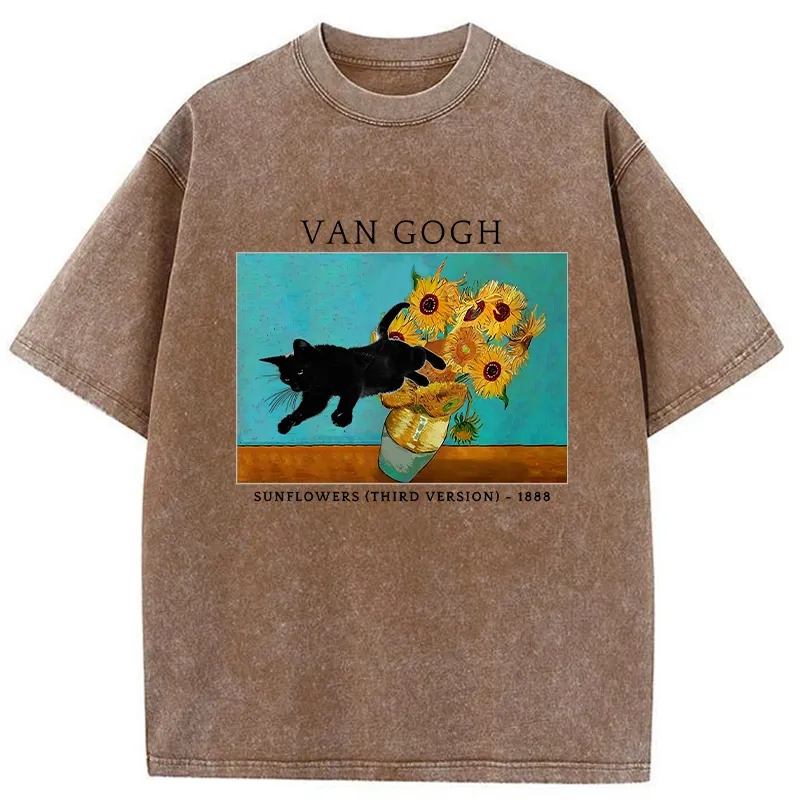 Tokyo-Tiger Naughty Cat With Sunflower Washed T-Shirt