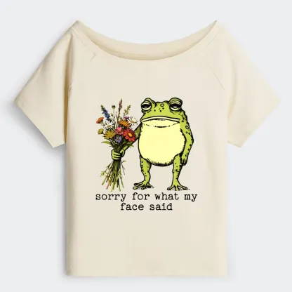 Tokyo-Tiger Frog Sorry Mode Activated Off Shoulder T-Shirt