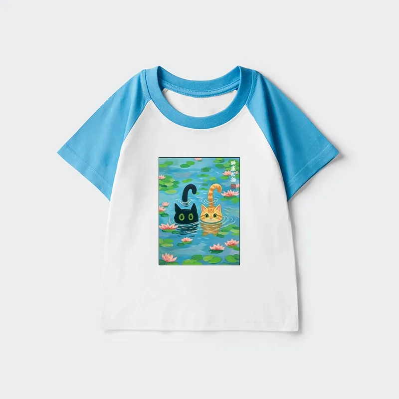 Tokyo-Tiger Cats In The Lotus Pond Kids Raglan T-shirt