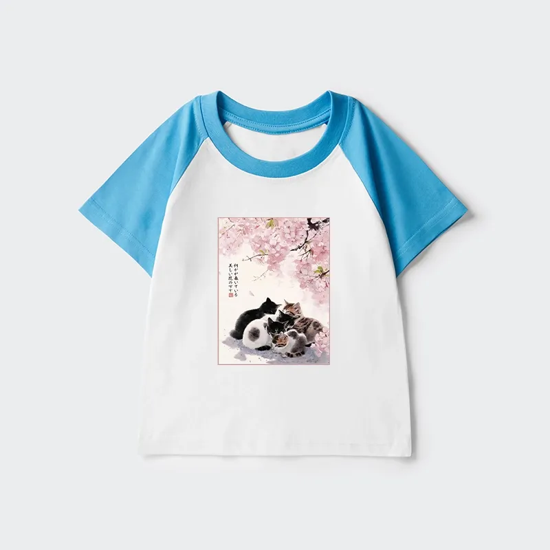 Tokyo-Tiger Cute Cats Sakura Garden Kids Raglan T-shirt