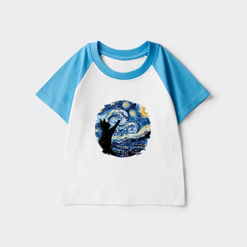 Tokyo-Tiger Starry Night Black Cat Kids Raglan T-shirt