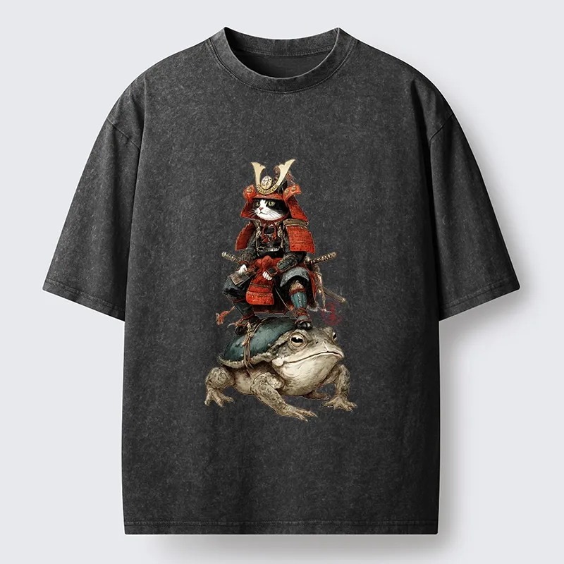 Tokyo-Tiger Japanese Samurai Cat Warrior Washed T-Shirt