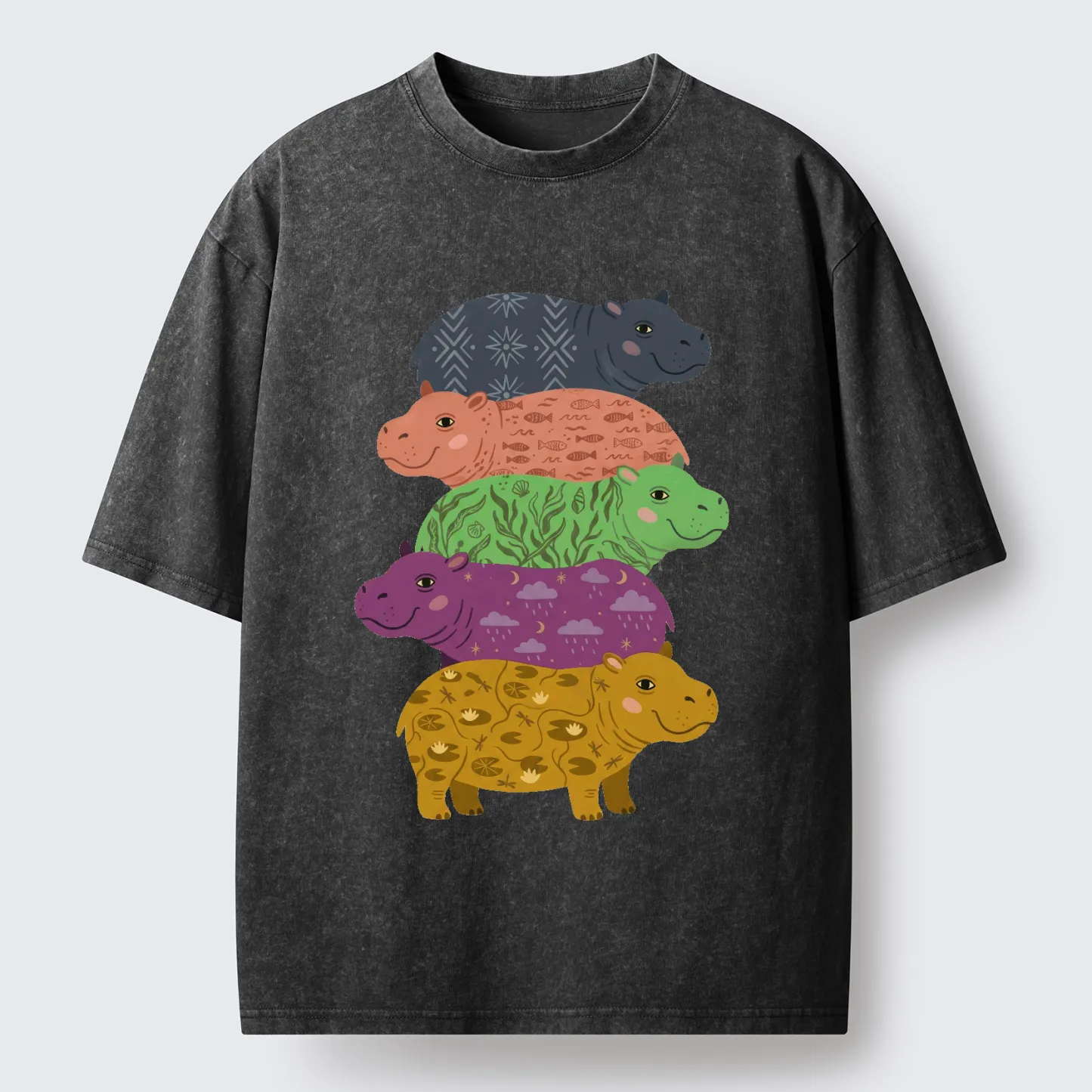 Tokyo-Tiger Stack Of Moodengs Washed T-Shirt