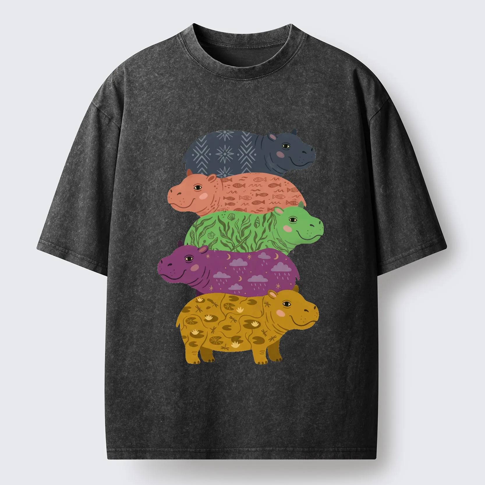 Tokyo-Tiger Stack Of Moodengs Washed T-Shirt