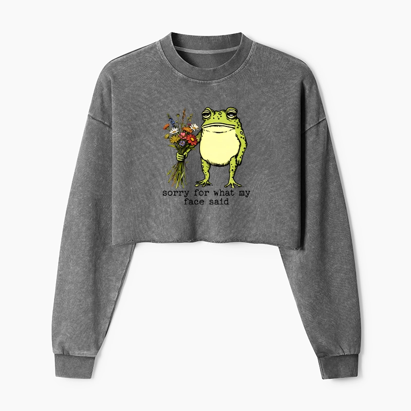 Tokyo-Tiger Frog Sorry Mode Activated Washed Crop Sweatshirt