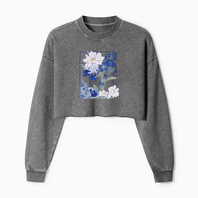 Tokyo-Tiger Blossoms Of The Firmament Washed Crop Sweatshirt