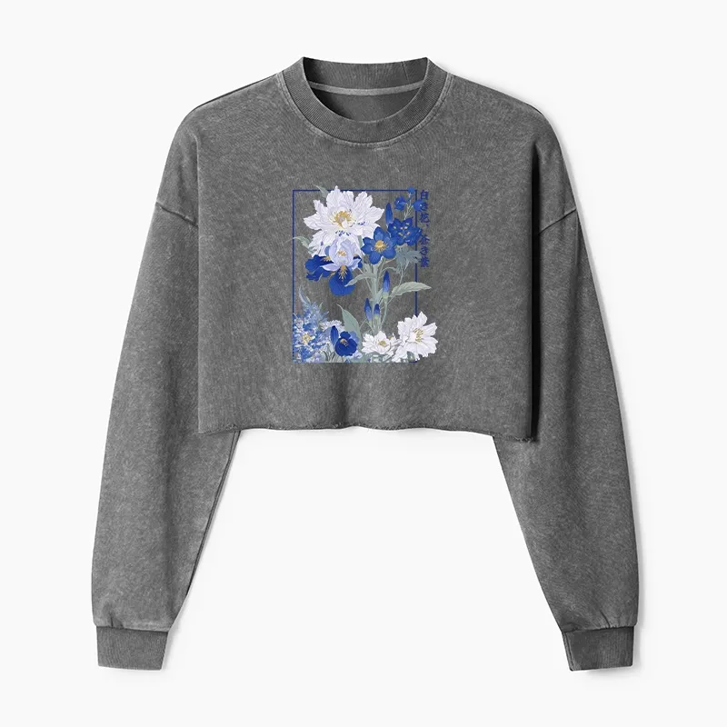 Tokyo-Tiger Blossoms Of The Firmament Washed Crop Sweatshirt
