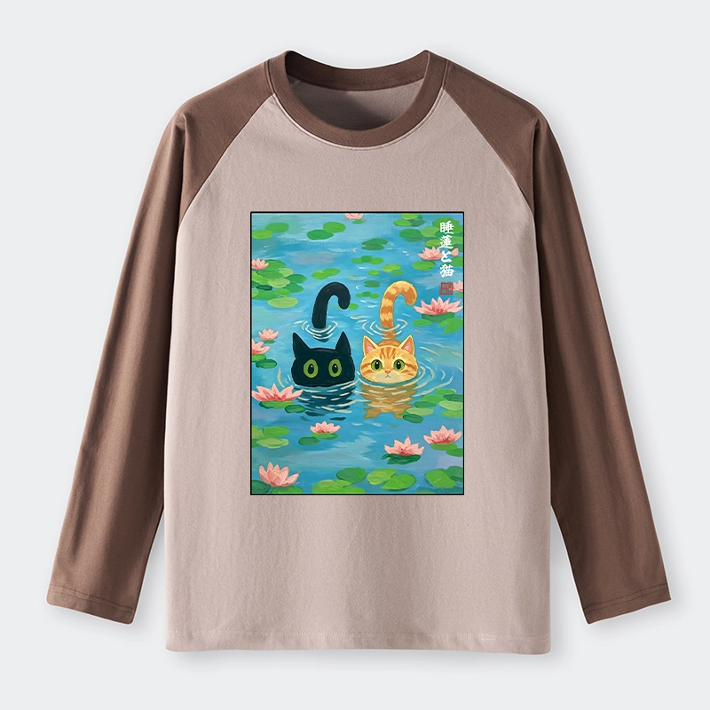 Tokyo-Tiger Cats In The Lotus Pond Raglan Long Sleeve T-shirt