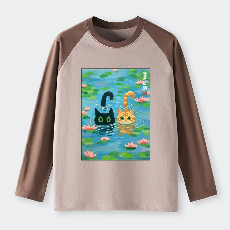 Tokyo-Tiger Cats In The Lotus Pond Raglan Long Sleeve T-shirt