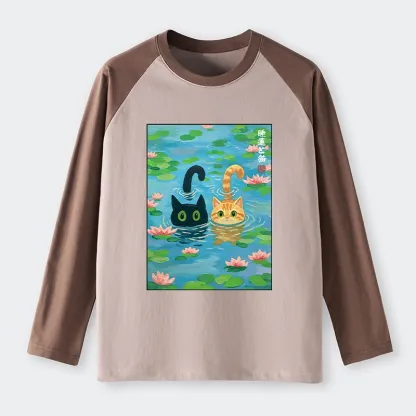 Tokyo-Tiger Cats In The Lotus Pond Raglan Long Sleeve T-shirt