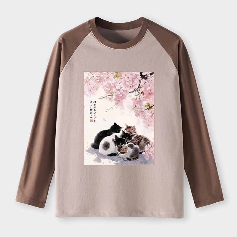 Tokyo-Tiger Cute Cats Sakura Garden Raglan Long Sleeve T-shirt