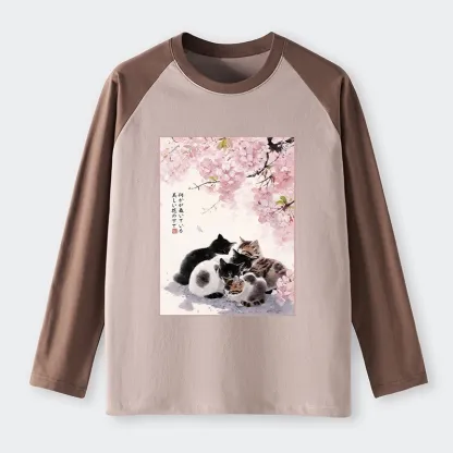 Tokyo-Tiger Cute Cats Sakura Garden Raglan Long Sleeve T-shirt