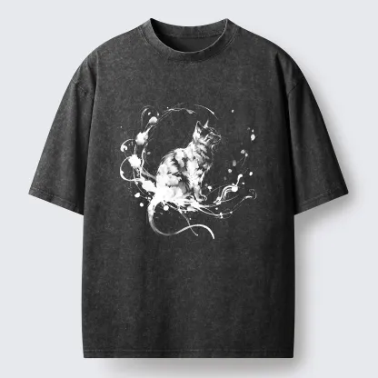 Tokyo-Tiger Ink Cat Washed T-Shirt