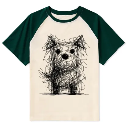 Tokyo-Tiger Scruffy Dog Chaos Art Raglan T-shirt