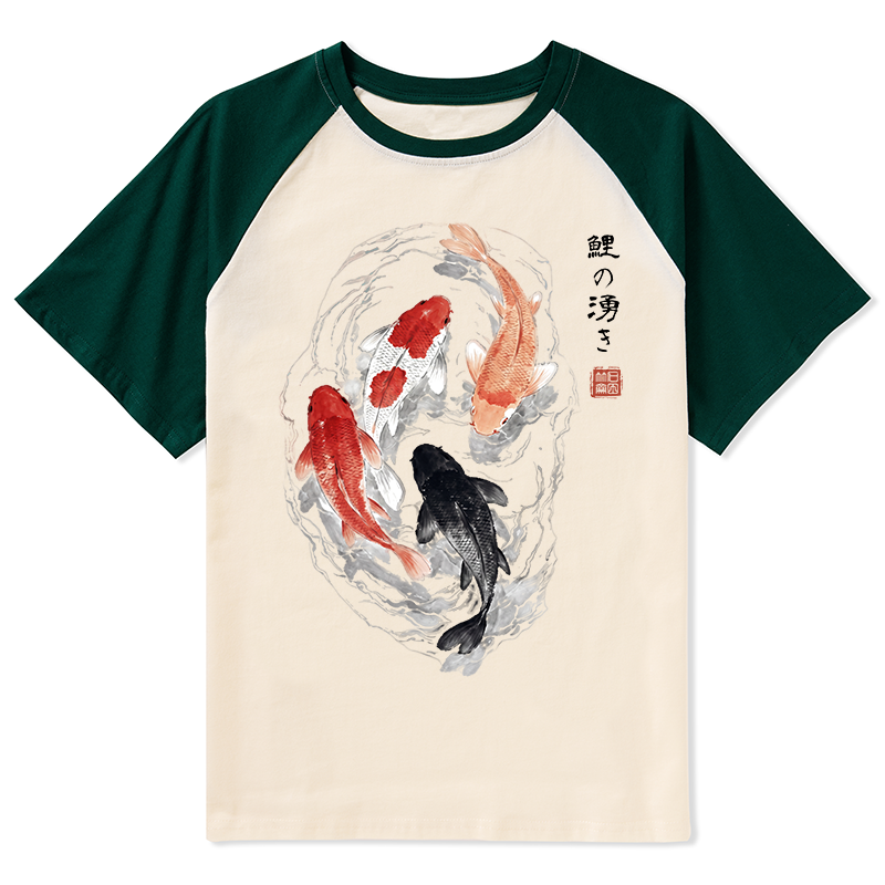 Tokyo-Tiger Koi Fish Flow In Traditional Ink Style Raglan T-shirt
